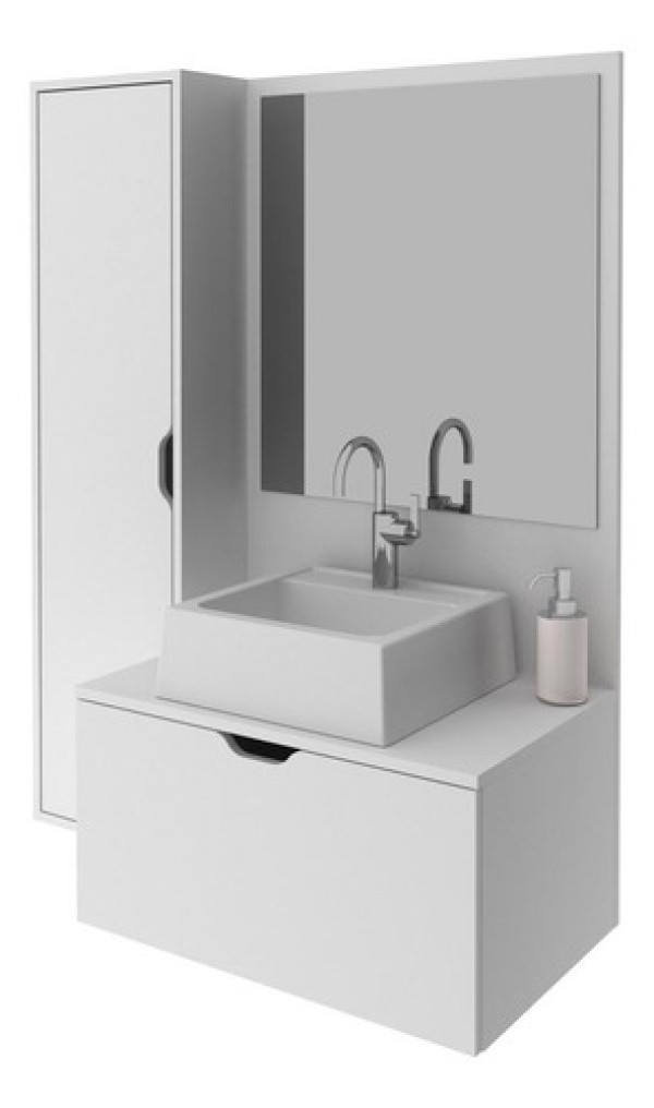 Gabinete De Banheiro Com Cuba E Espelheira 90cm Multimóveis Cr10098 Mármore Branco Mármore Branco