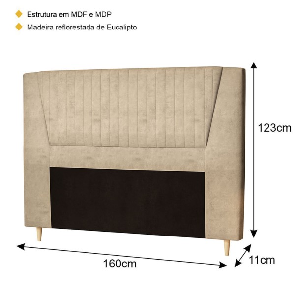 Encontraproduto.com.br - Cabeceira Estofada Queen 160cm Veludo Multimóveis CR35082 Bege