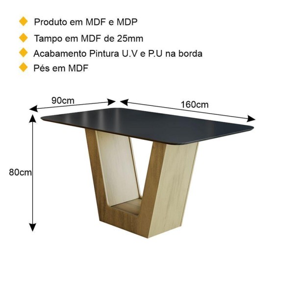 Encontraproduto.com.br - Mesa De Jantar 160cm Multimóveis Cr50045 Carvalho/preta Carvalho/preto