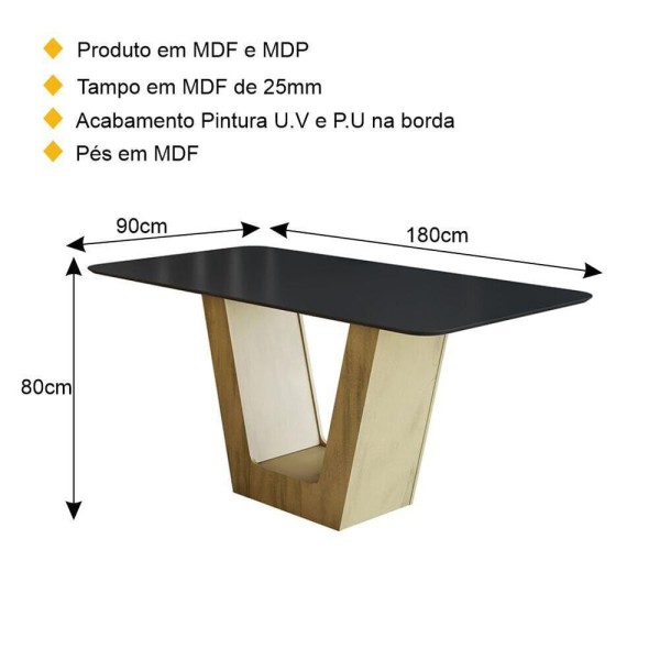 Encontraproduto.com.br - Mesa De Jantar 180cm Multimóveis Cr50046 Carvalho/preta Carvalho/preto