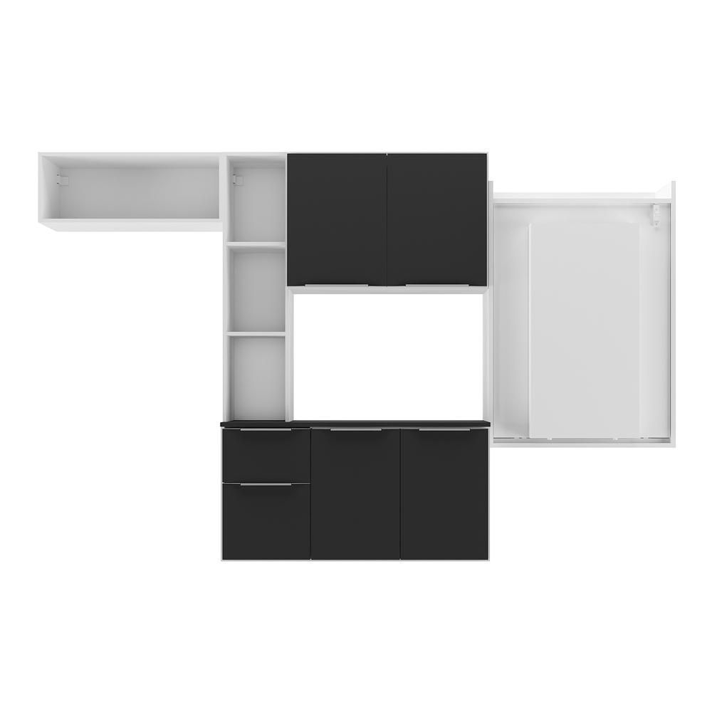 Armário De Cozinha Compacta Com Mesa Dobrável Sofia Multimóveis V2009 Branco/Preto Branco/Preto