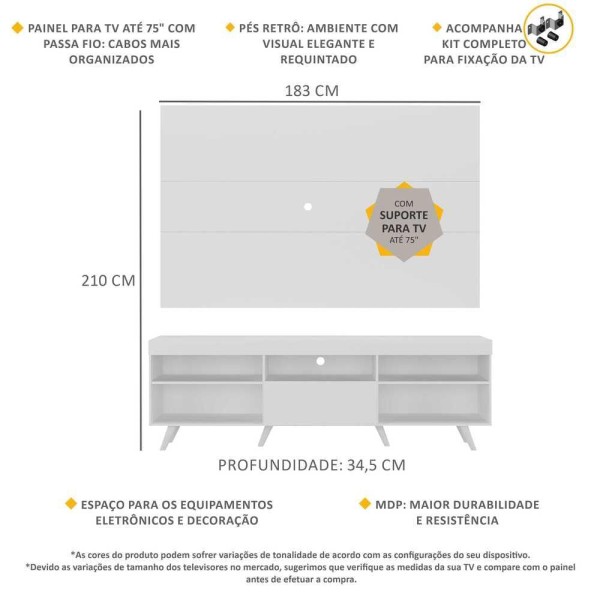 Encontraproduto.com.br - Rack Retrô com Painel e Suporte TV até 75