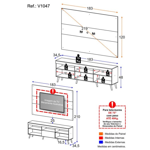 Encontraproduto.com.br - Rack Retrô com Painel e Suporte TV até 75