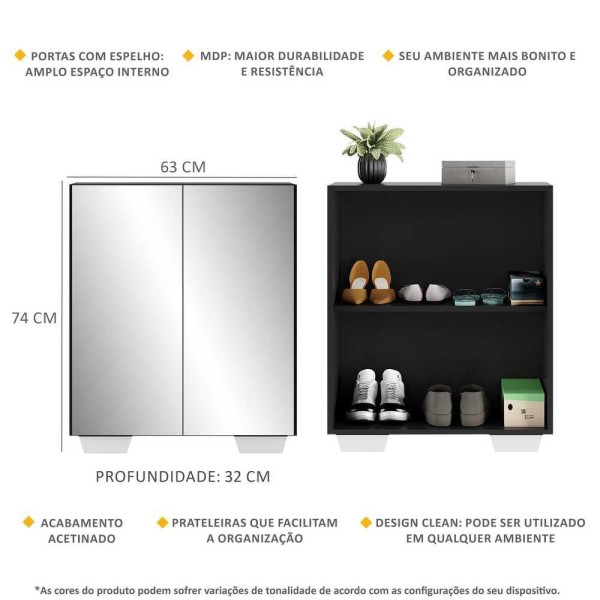 Encontraproduto.com.br - Sapateira 2 Portas com Espelho Nina Multimóveis V6013