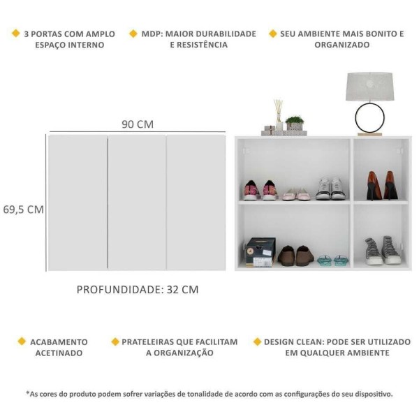 Encontraproduto.com.br - Sapateira 3 Portas Nina Multimóveis V6024