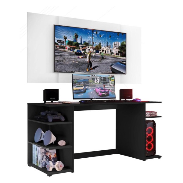 Encontraproduto.com.br - Mesa Gamer Escrivaninha Com Painel Tv 65