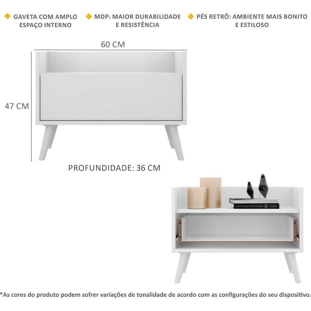 Encontraproduto.com.br - Kit com 2 Mesas de Cabeceira 60cm Retrô Multimóveis V3633