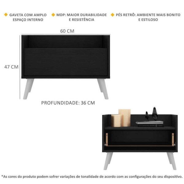 Encontraproduto.com.br - Kit com 2 Mesas de Cabeceira 60cm Retrô Multimóveis V3633