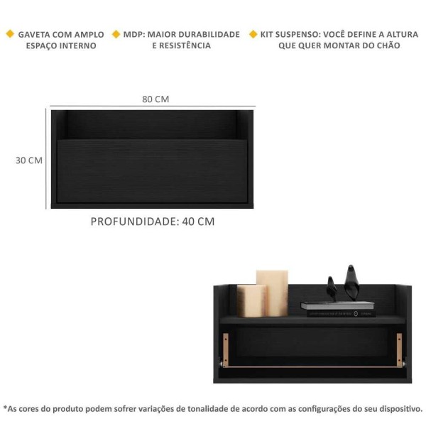 Encontraproduto.com.br - Kit com 2 Mesas de Cabeceira 80cm Suspensa Multimóveis V4005