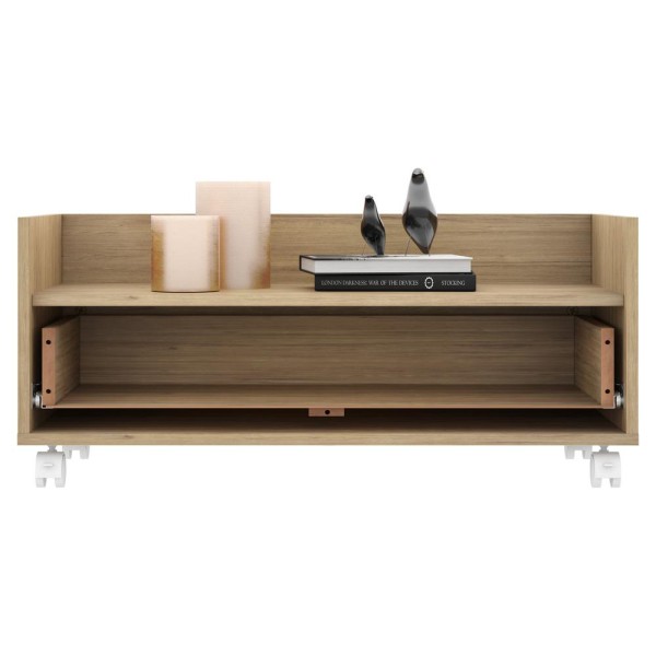 Encontraproduto.com.br - Mesa De Cabeceira 80Cm Com Rodízios Multimóveis V4006 Rustic/Branca Rustic/Branco