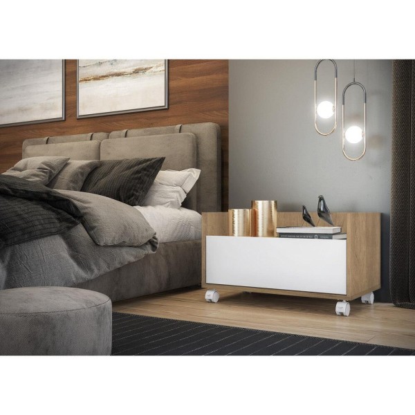 Encontraproduto.com.br - Mesa De Cabeceira 80Cm Com Rodízios Multimóveis V4006 Rustic/Branca Rustic/Branco