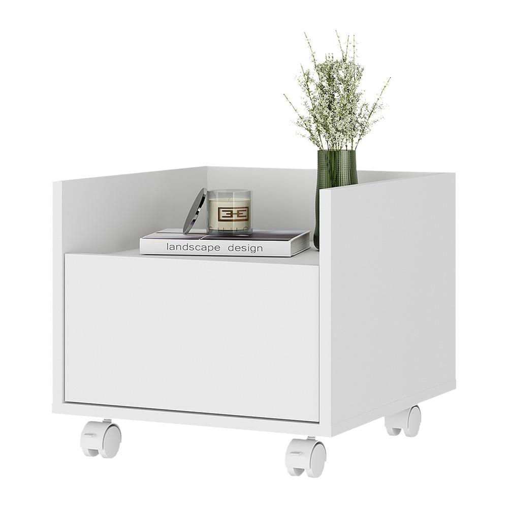 Mesa De Cabeceira 40Cm Com Rodízios Multimóveis V4042 Branca Branco