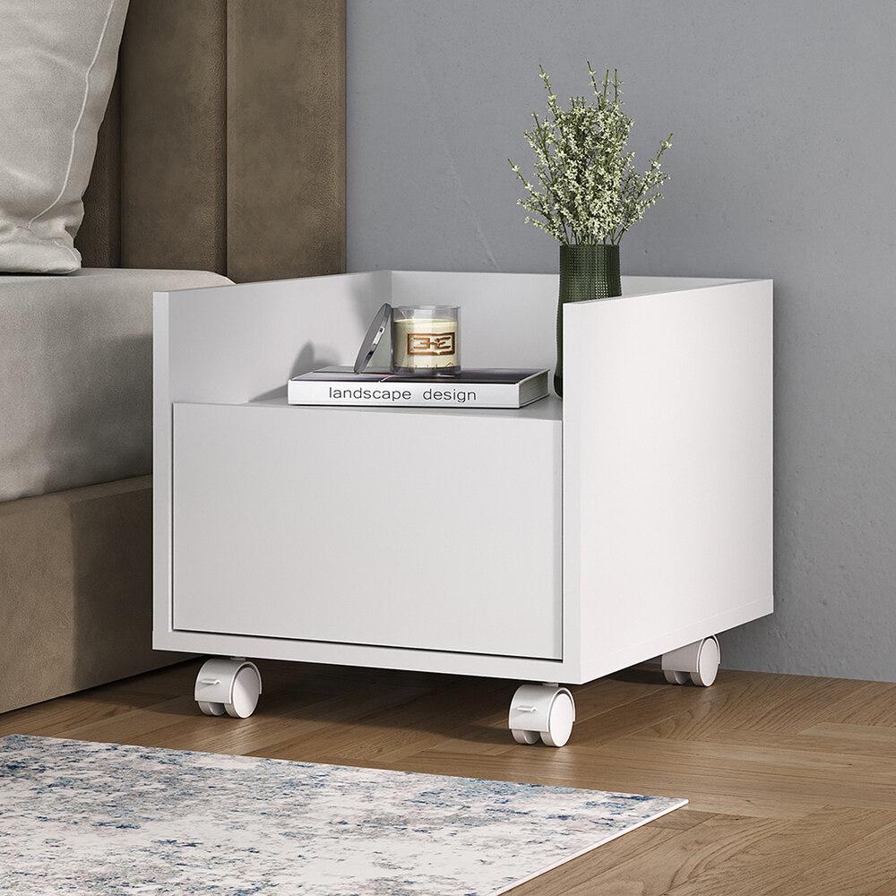Encontraproduto.com.br - Mesa De Cabeceira 40Cm Com Rodízios Multimóveis V4042 Branca Branco