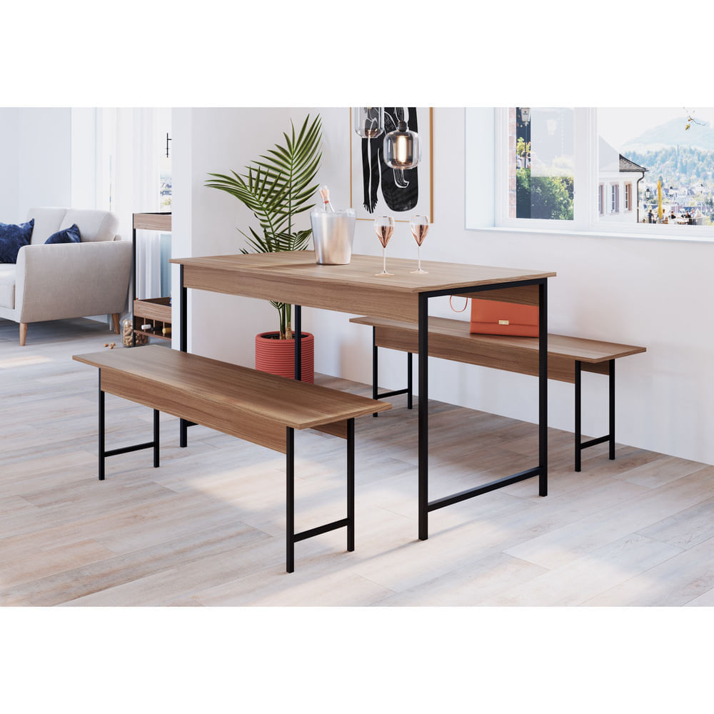 Encontraproduto.com.br - Conjunto Mesa de Jantar 136cm com 2 Bancos Multimóveis CR50061 Montana/Preto