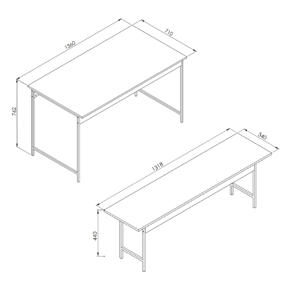 Encontraproduto.com.br - Conjunto Mesa de Jantar 136cm com 2 Bancos Multimóveis CR50061 Montana/Preto