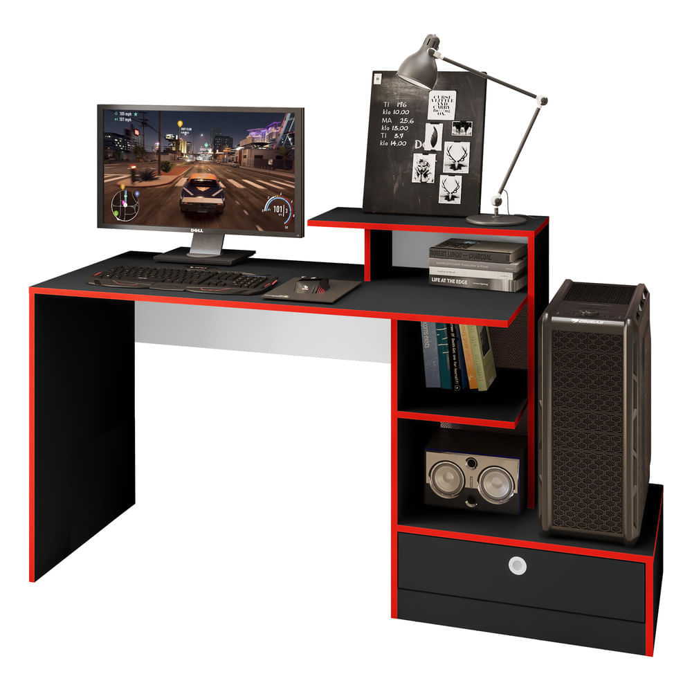 Mesa Gamer Com 1 Gaveta Multimóveis Cr25235 Preto Preto