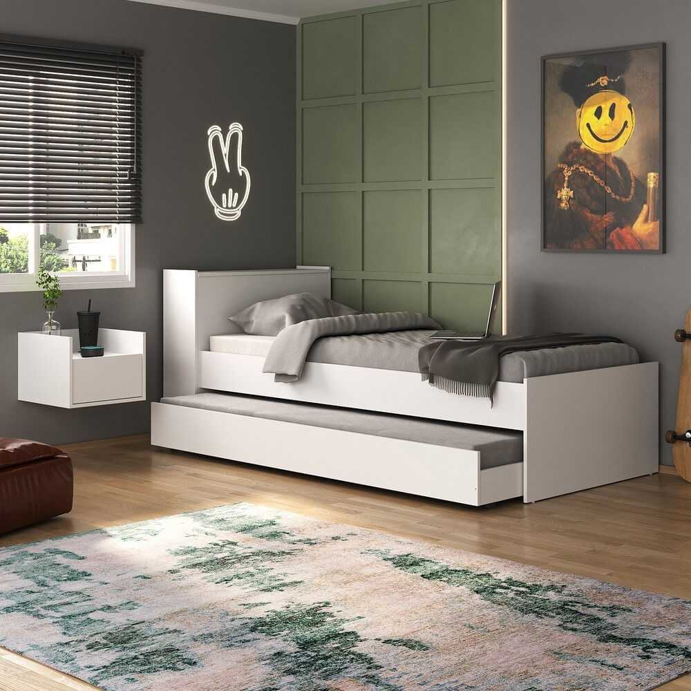 Encontraproduto.com.br - Conjunto Quarto Bicama Com Baú E Mesa De Cabeceira Suspensa Multimóveis Mp4119 Branco Branco