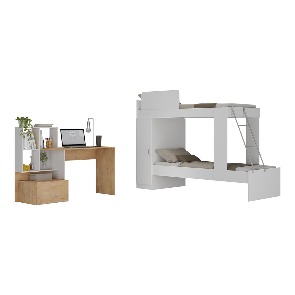 Encontraproduto.com.br - Conjunto Quarto Beliche Com Escrivaninha Multimóveis Mp4125 Cor Branco/Rustic