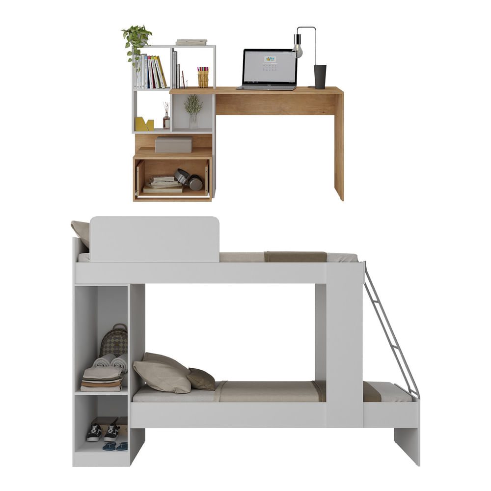 Encontraproduto.com.br - Conjunto Quarto Beliche Com Escrivaninha Multimóveis Mp4125 Cor Branco/Rustic
