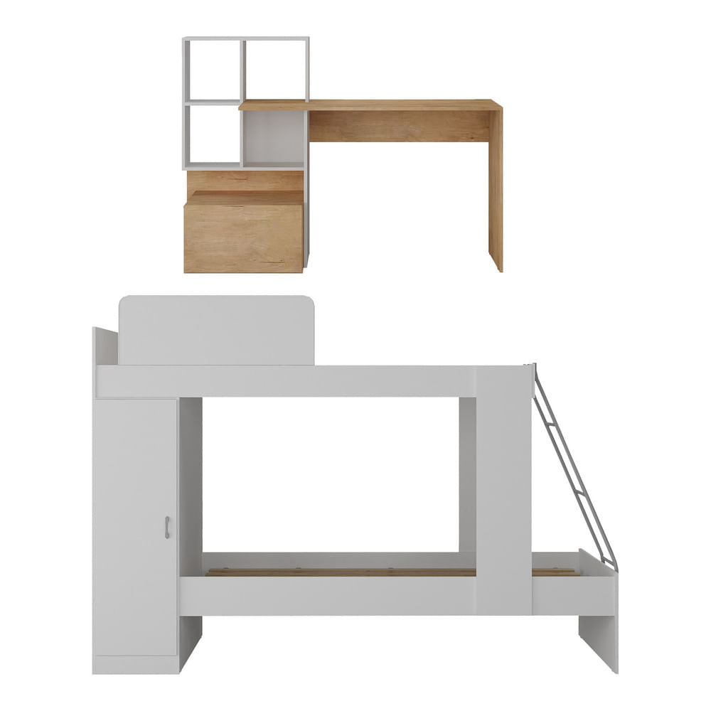 Encontraproduto.com.br - Conjunto Quarto Beliche Com Escrivaninha Multimóveis Mp4125 Cor Branco/Rustic