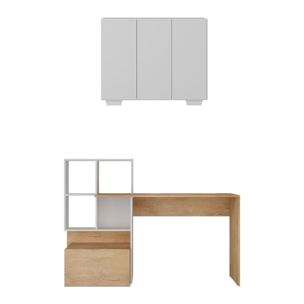 Encontraproduto.com.br - Conjunto Escritório Escrivaninha E Balcão 3 Portas Multimóveis Mp7007 Rustic/branco Rustic/branco