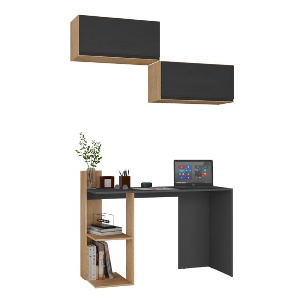 Encontraproduto.com.br - Conjunto Escritório Escrivaninha e Armário Aéreo 2 Portas Multimóveis MP7008 Rustic/Preto
