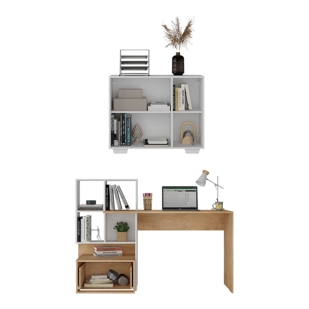 Encontraproduto.com.br - Conjunto Escrivaninha E Balcão Com Nicho Multimóveis Mp7009 Cor Rustic/Branco