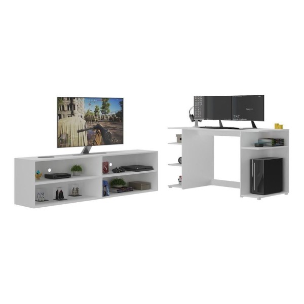 Encontraproduto.com.br - Conjunto Mesa Gamer E Rack Tv Até 75