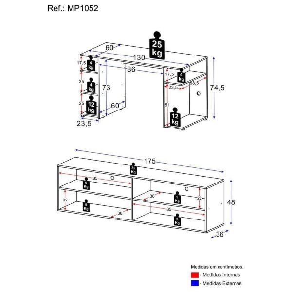 Encontraproduto.com.br - Conjunto Mesa Gamer E Rack Tv Até 75