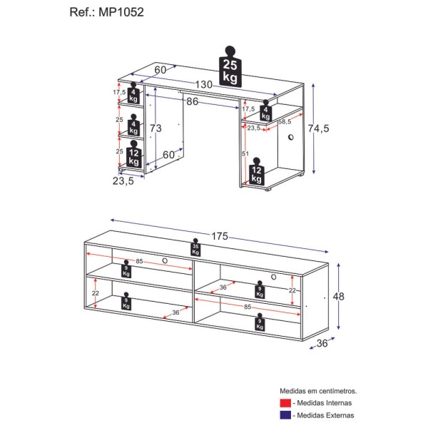 Encontraproduto.com.br - Conjunto Mesa Gamer E Rack Tv Até 75