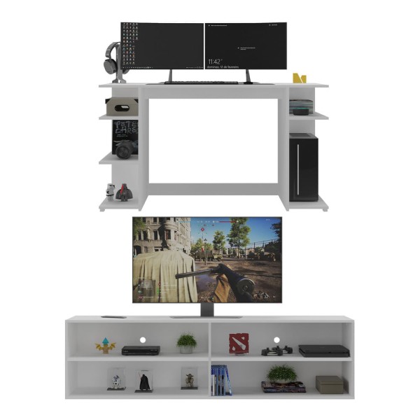 Encontraproduto.com.br - Conjunto Mesa Gamer E Rack Tv Até 75
