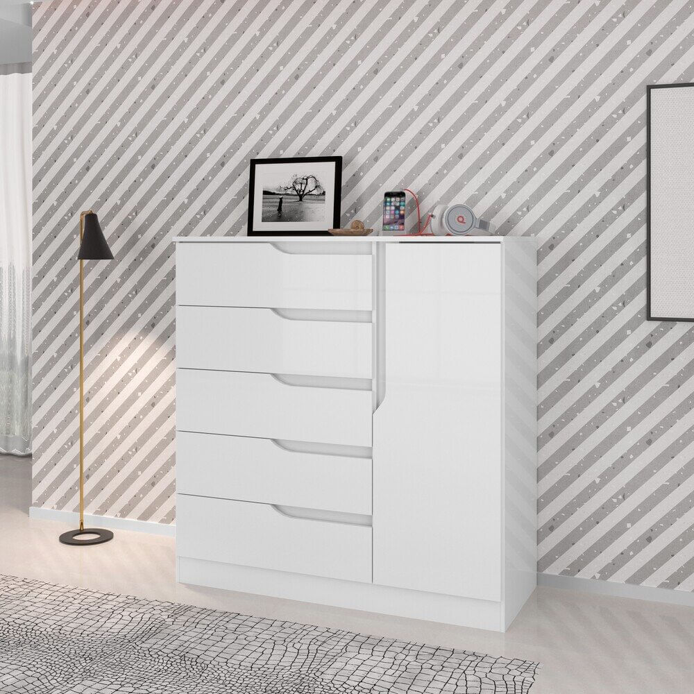 Encontraproduto.com.br - Cômoda 5 Gavetas 1 Porta Multimóveis Cr35147 Branco Branco