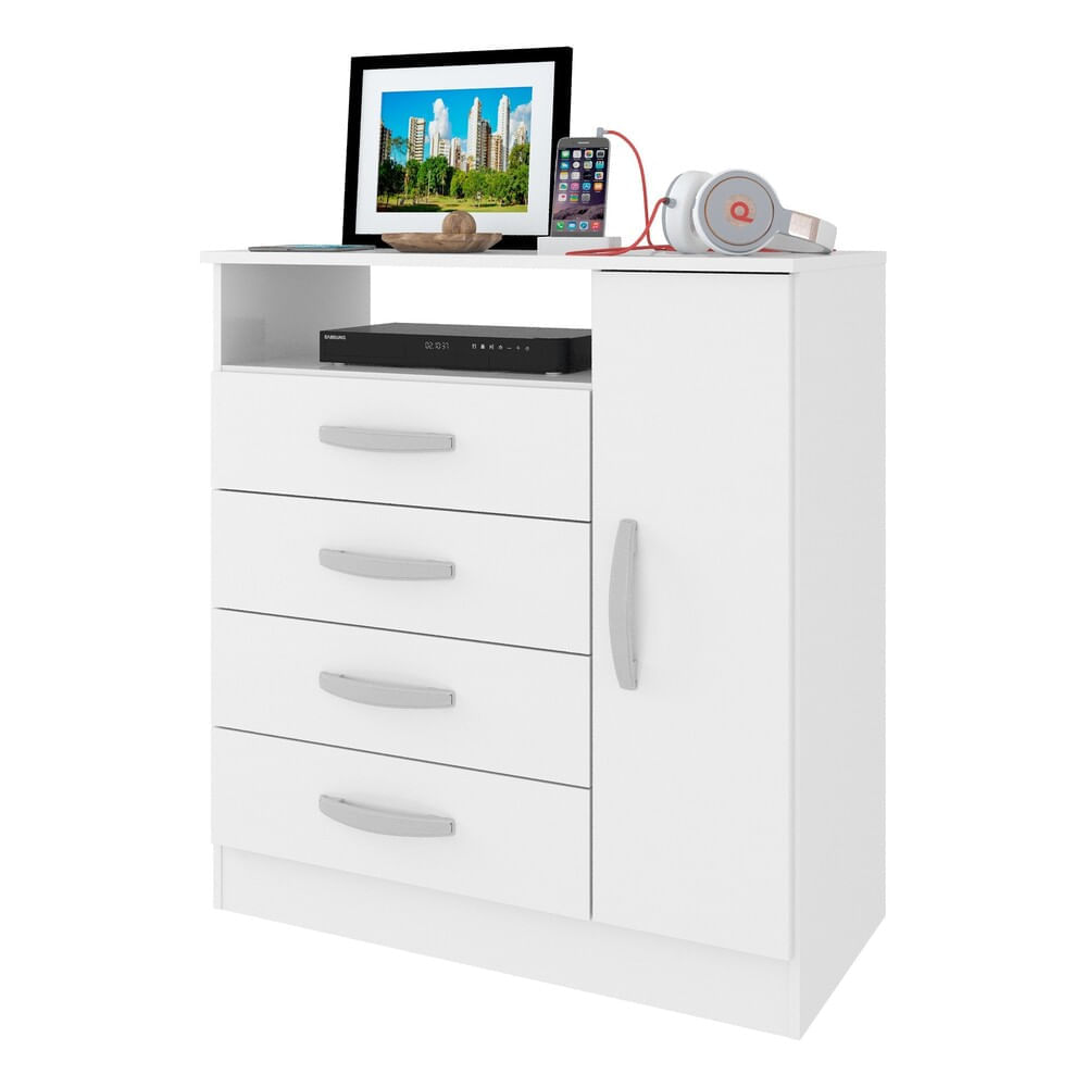 Encontraproduto.com.br - Cômoda 80cm 4 Gavetas 1 Porta Multimóveis Cr35150 Cor Branco