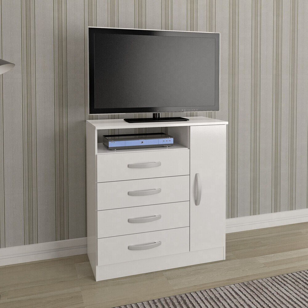 Encontraproduto.com.br - Cômoda 80cm 4 Gavetas 1 Porta Multimóveis Cr35150 Cor Branco