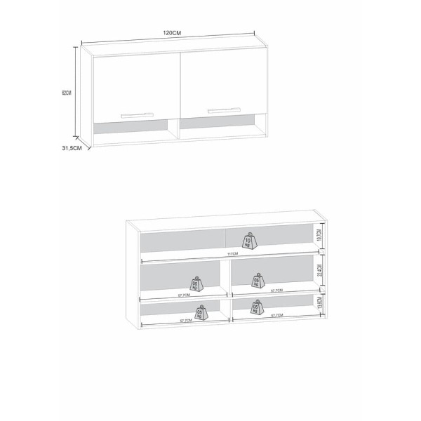 Encontraproduto.com.br - Armário Aéreo 120cm Com 2 Portas Multimóveis Cr20220 Cor Freijó Rústico/Green