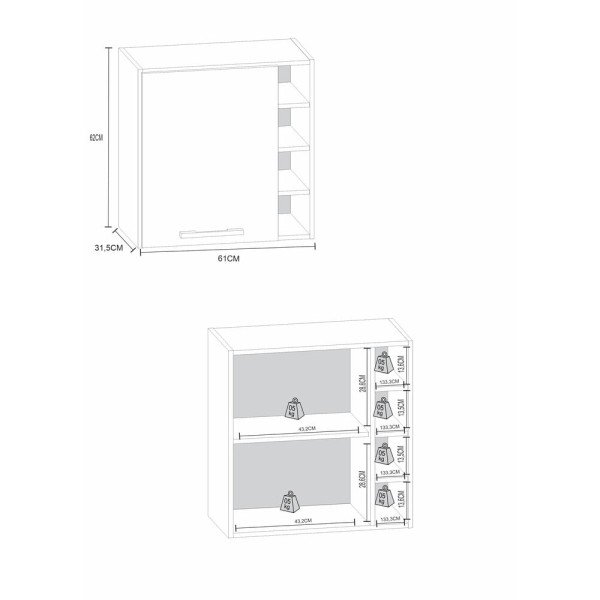 Encontraproduto.com.br - Armário Aéreo com Porta-garrafas e 1 Porta Multimóveis CR20223 Canelato Rústico/Natura Off White