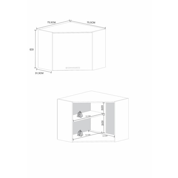 Encontraproduto.com.br - Armário Aéreo de Canto 1 Porta Multimóveis CR20225 Canelato Rústico/Natura Off White