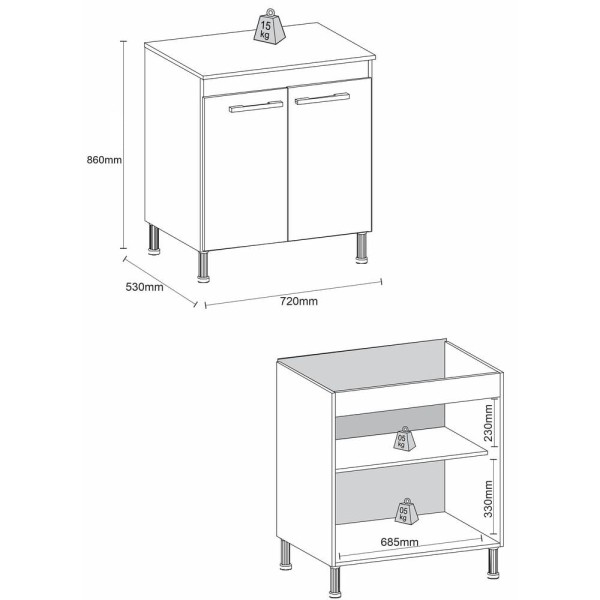 Encontraproduto.com.br - Balcão Cozinha para Cooktop com 2 Portas Multimóveis CR20106 Branco