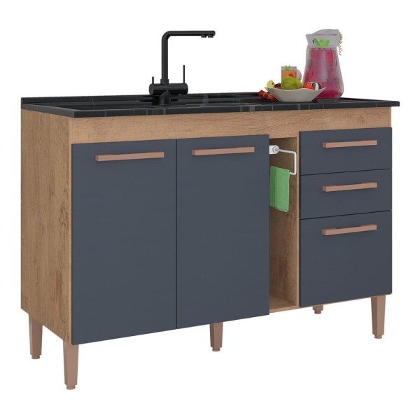 Encontraproduto.com.br - Balcão de Cozinha 120cm com Porta-toalhas Multimóveis CR20229 Canelato Rústico/Grafite