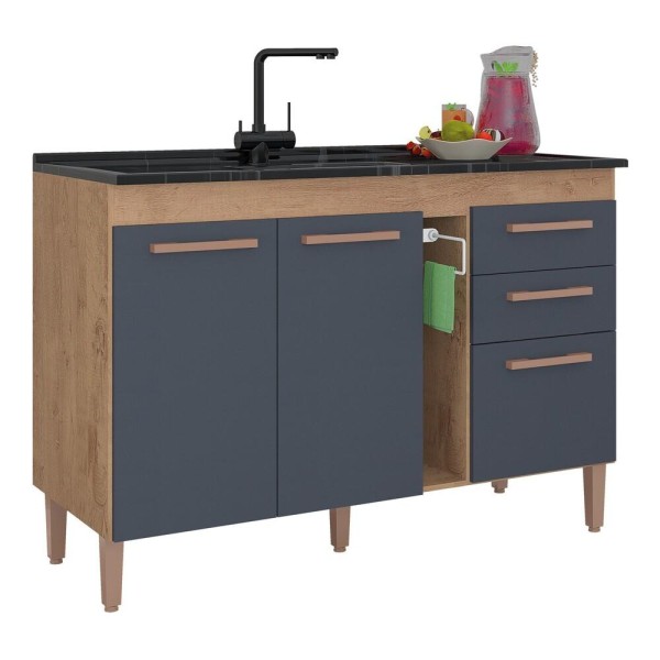 Encontraproduto.com.br - Balcão de Cozinha 120cm com Porta-toalhas Multimóveis CR20229 Canelato Rústico/Grafite
