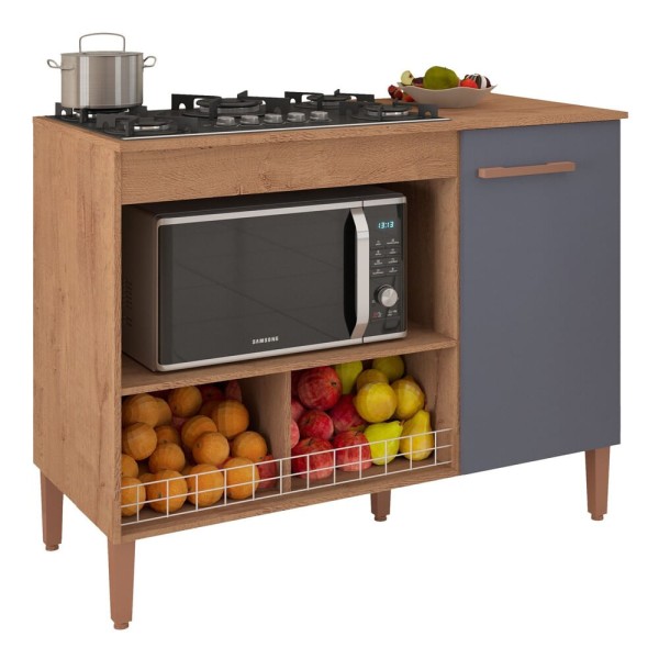Encontraproduto.com.br - Balcão Cozinha para Cooktop e Microondas Multimóveis CR20115 Canelato Rústico/Grafite