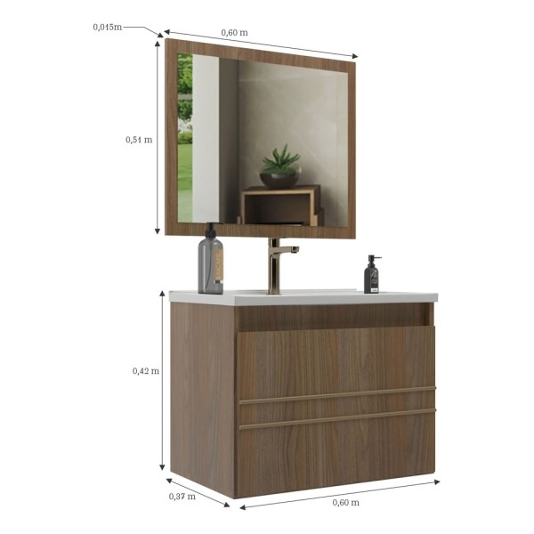 Encontraproduto.com.br - Gabinete Banheiro 60cm Com Cuba E Espelheira Multimóveis Cr10103 Noce Noce