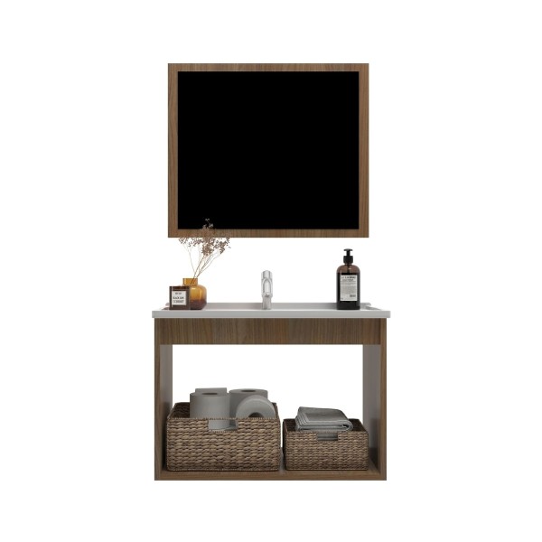 Encontraproduto.com.br - Gabinete Banheiro 60cm Com Espelheira E Cuba Multimóveis Cr10104 Noce Noce