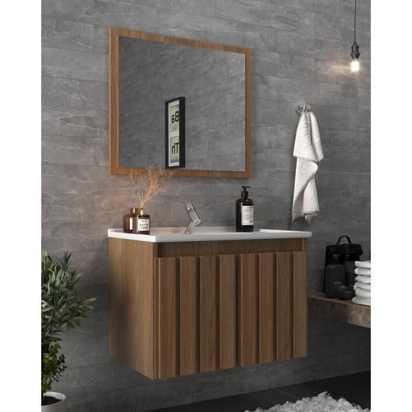 Encontraproduto.com.br - Gabinete Banheiro 60cm Com Espelheira E Cuba Multimóveis Cr10104 Noce Noce