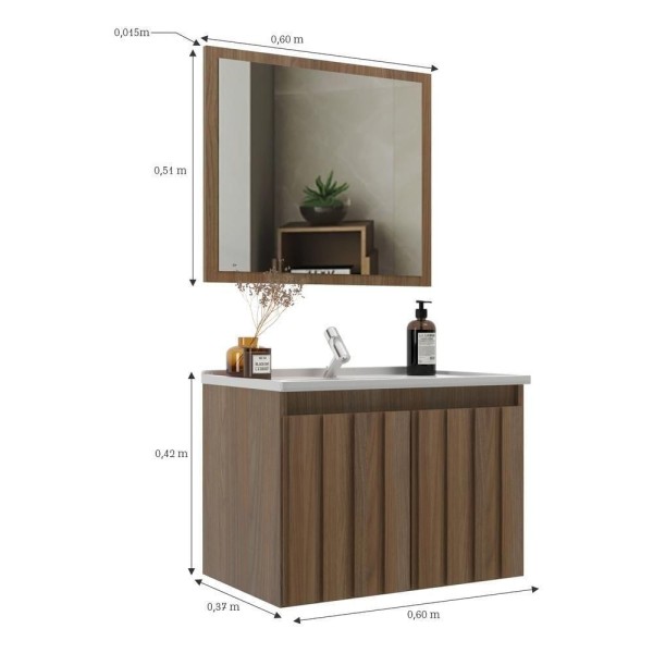 Encontraproduto.com.br - Gabinete Banheiro 60cm Com Espelheira E Cuba Multimóveis Cr10104 Noce Noce