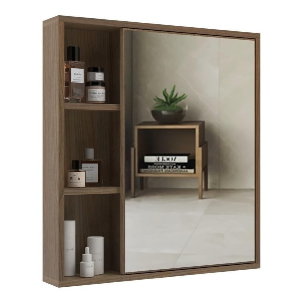 Encontraproduto.com.br - Espelheira Para Banheiro 60cm Com Nichos Multimóveis Cr10112 Noce Noce