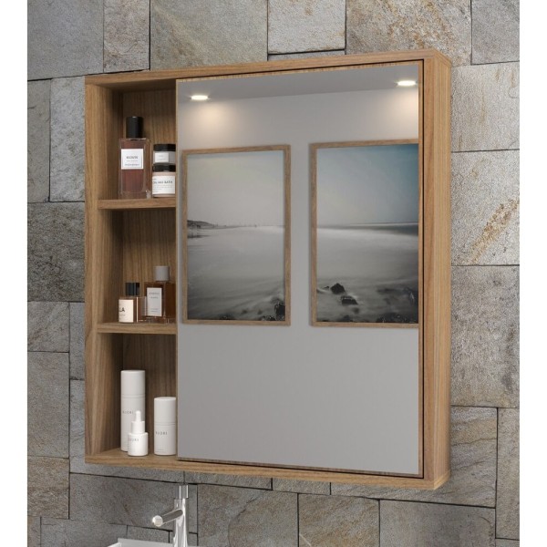 Encontraproduto.com.br - Espelheira Para Banheiro 60cm Com Nichos Multimóveis Cr10112 Noce Noce