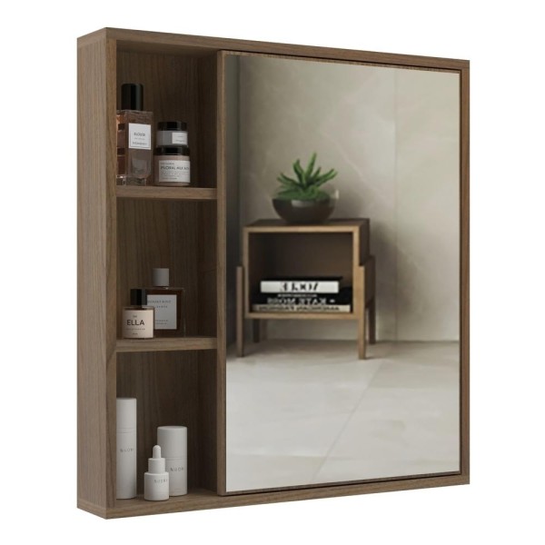 Encontraproduto.com.br - Espelheira Para Banheiro 60cm Com Nichos Multimóveis Cr10112 Noce Noce