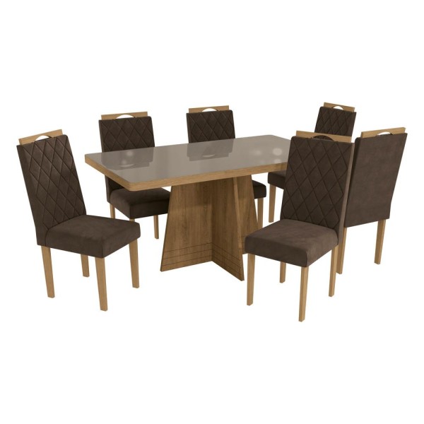 Encontraproduto.com.br - Conjunto Mesa De Jantar 160 Cm Com 6 Cadeiras Multimóveis Cr50071 Freijó/bege Freijó/bege