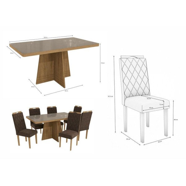 Encontraproduto.com.br - Conjunto Mesa De Jantar 160 Cm Com 6 Cadeiras Multimóveis Cr50071 Freijó/bege Freijó/bege